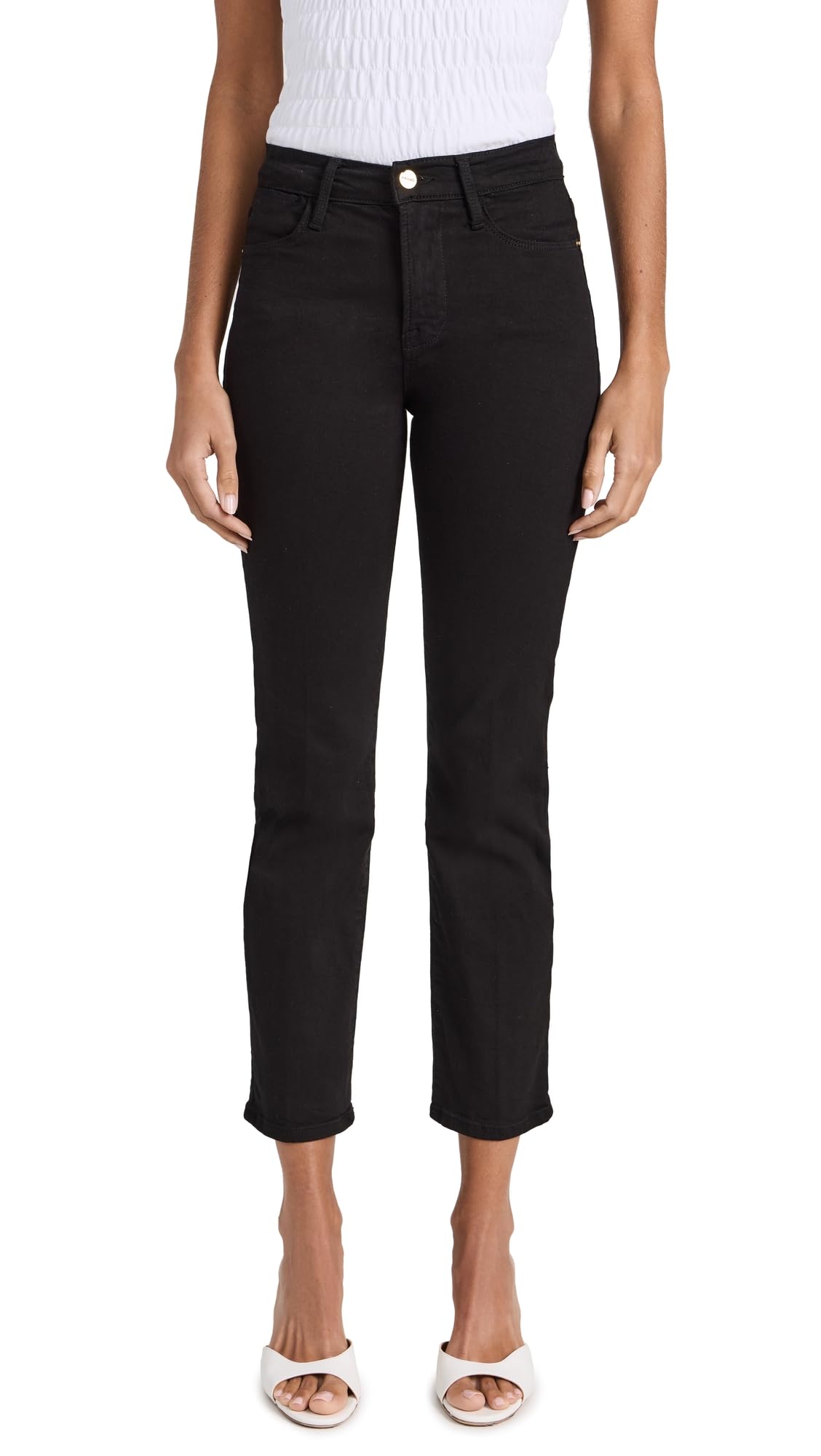 FRAME Women's Le High Straight Jeans, Film Noir, Black, 28