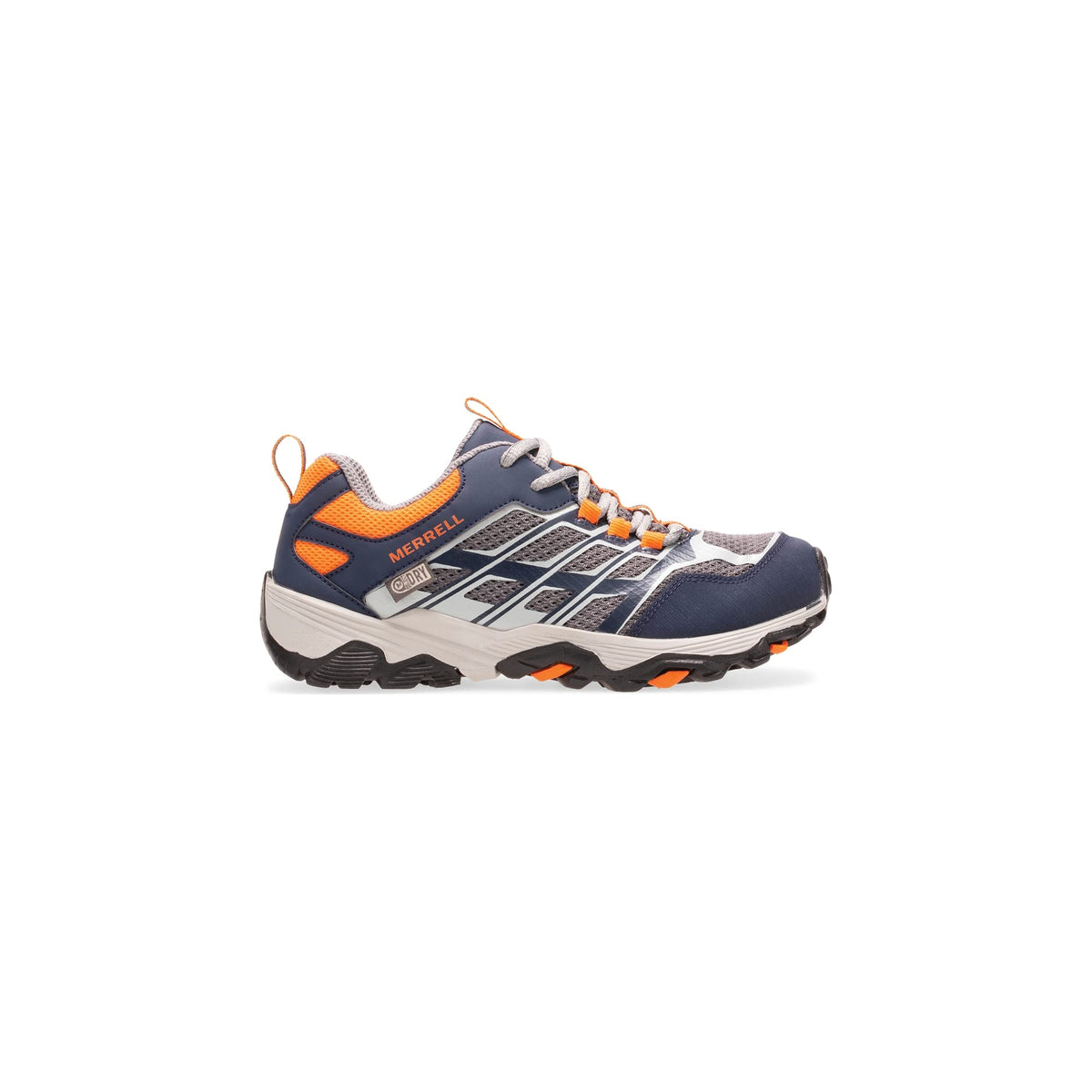 Merrell Moab FST Low Waterproof Hiking Sneaker, Navy/Grey/Orange, 11.5 Wide US Unisex Big_Kid