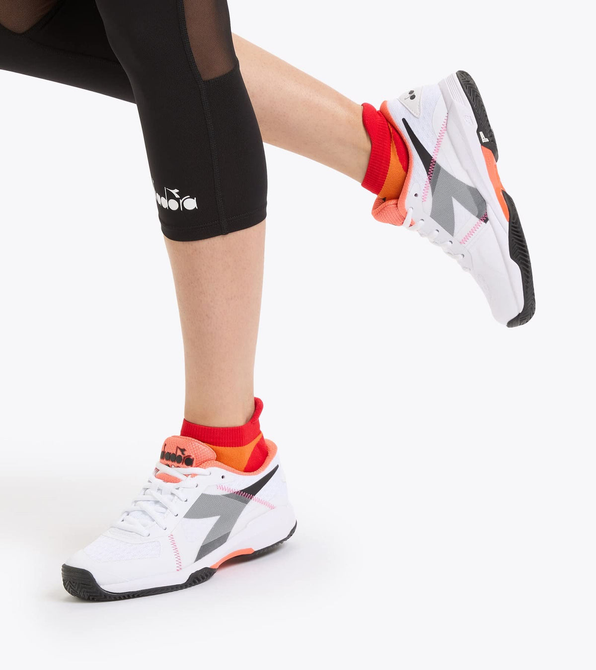 Diadora Trofeo W All Ground Pickleball Tennis Shoes (White/Black/Vermillion) (6.5)