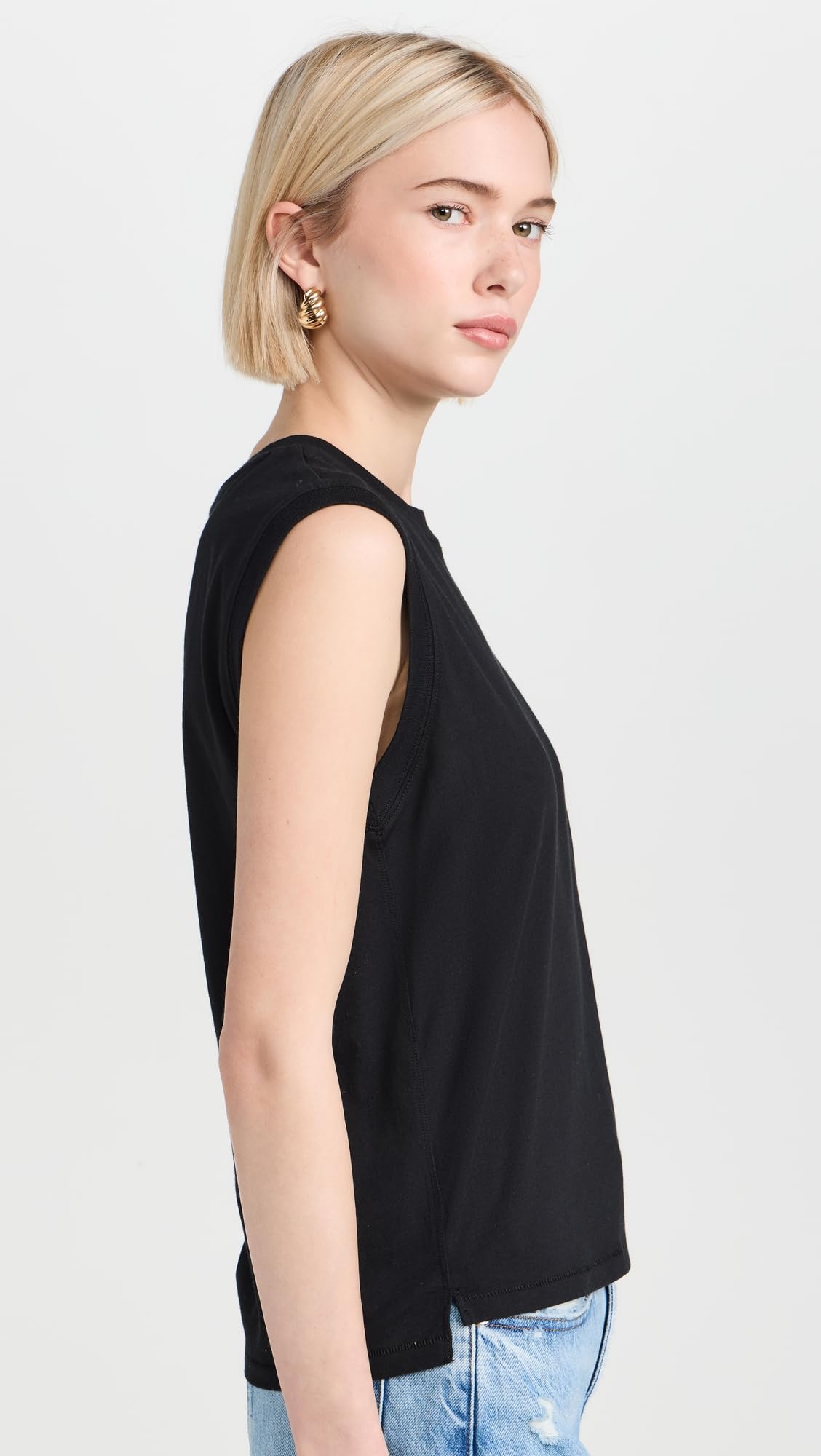 FRAME Women's Muscle Crew Tank, Black, XXS