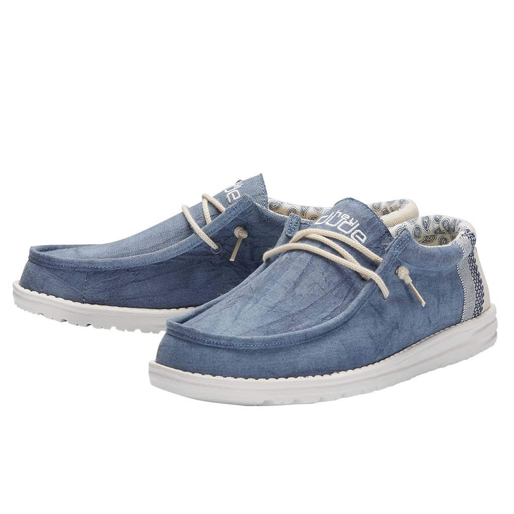 Hey Dude Men's Wally Linen Natural Blue Size 8 | Men’s Shoes | Men's Lace Up Loafers | Comfortable & Light-Weight