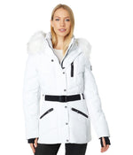 Michael Kors Active Belted Puffer with Faux Fur Trim Hood A421508F White MD