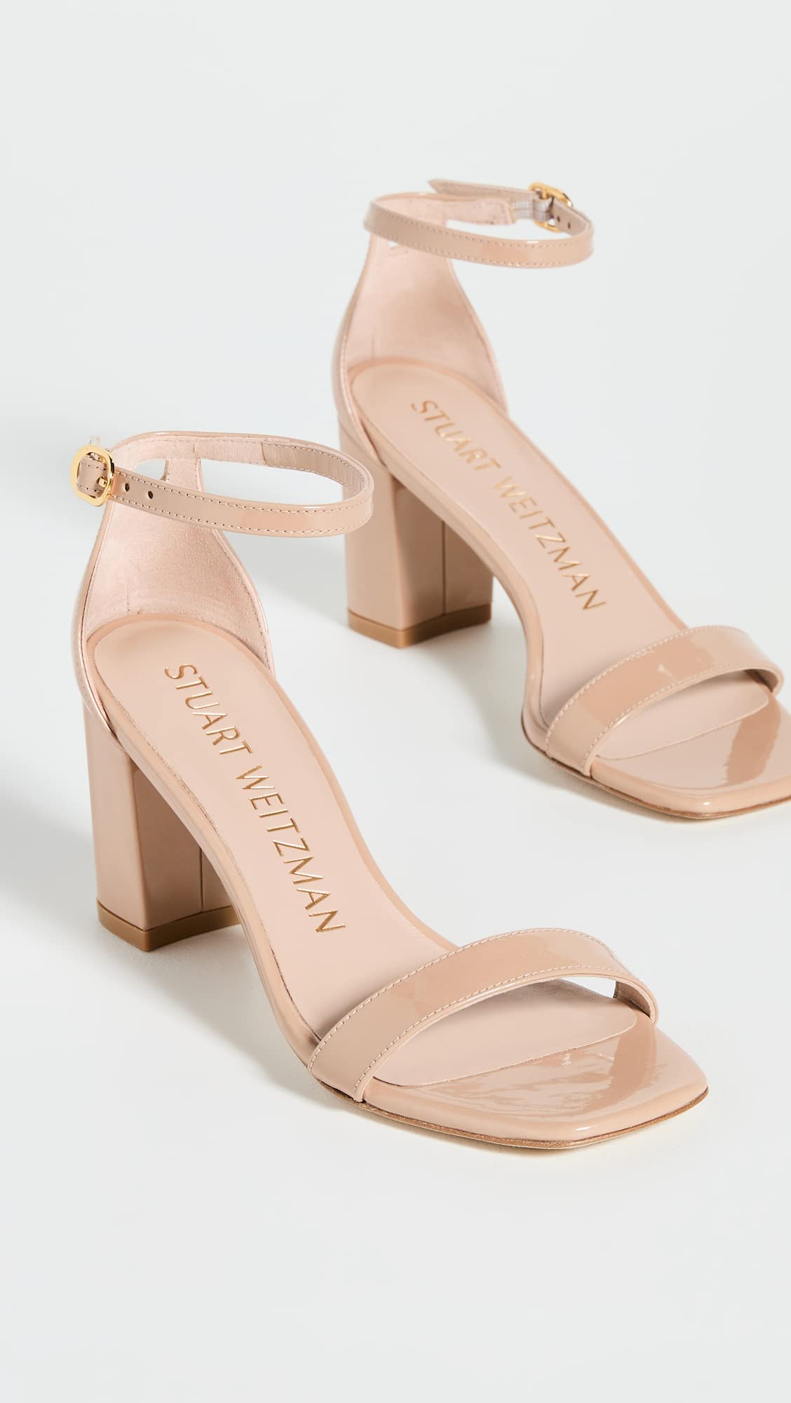 Stuart Weitzman Women's Nudistcurve 75 Block Sandals, Adobe, Tan, 6.5 Medium US