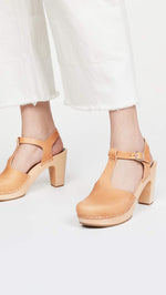 swedish hasbeens Women's T-Strap Sky High Heeled Sandal, Nature, 39 EU/9 M US