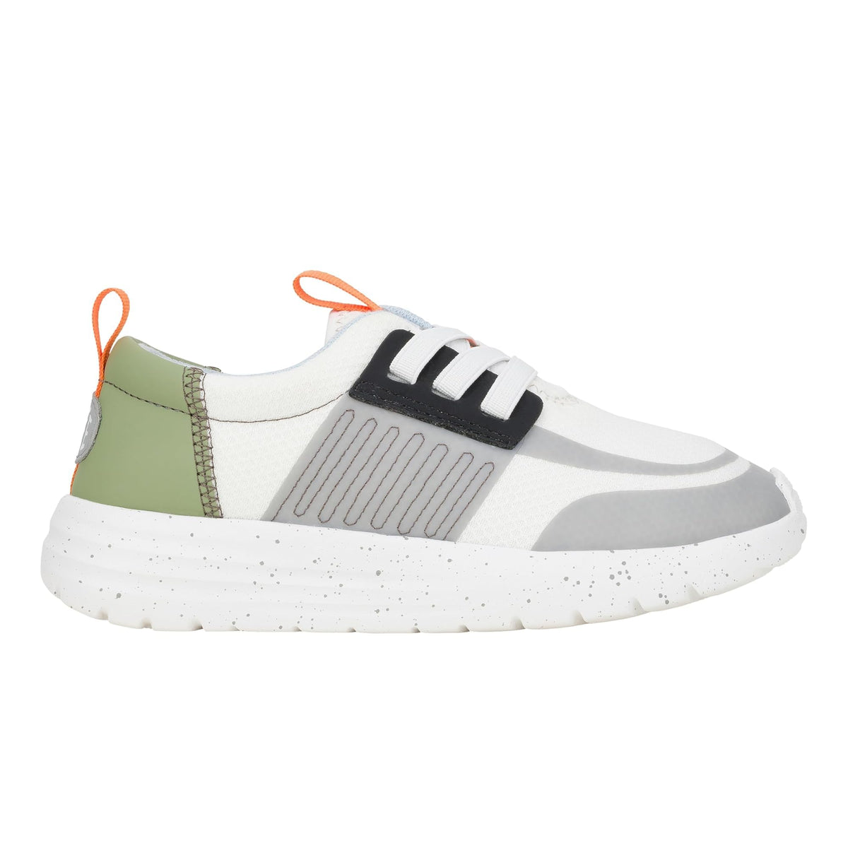 HEYDUDE Men's Kid Sirocco Play Colorblock (Little Kid/Big Kid), White/Grey/Olive, 2 Medium