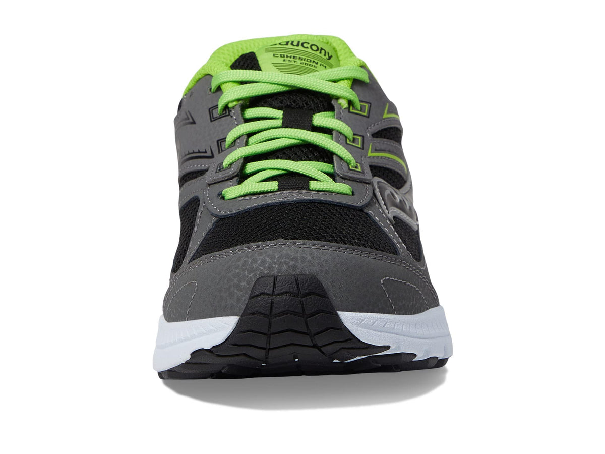 Saucony Cohesion 14 Lace to Toe Sneaker, Grey/Black/Green, 3.5 Wide US Unisex Big_Kid