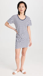 SUNDRY Women's Stripe T-Shirt Dress, White, M