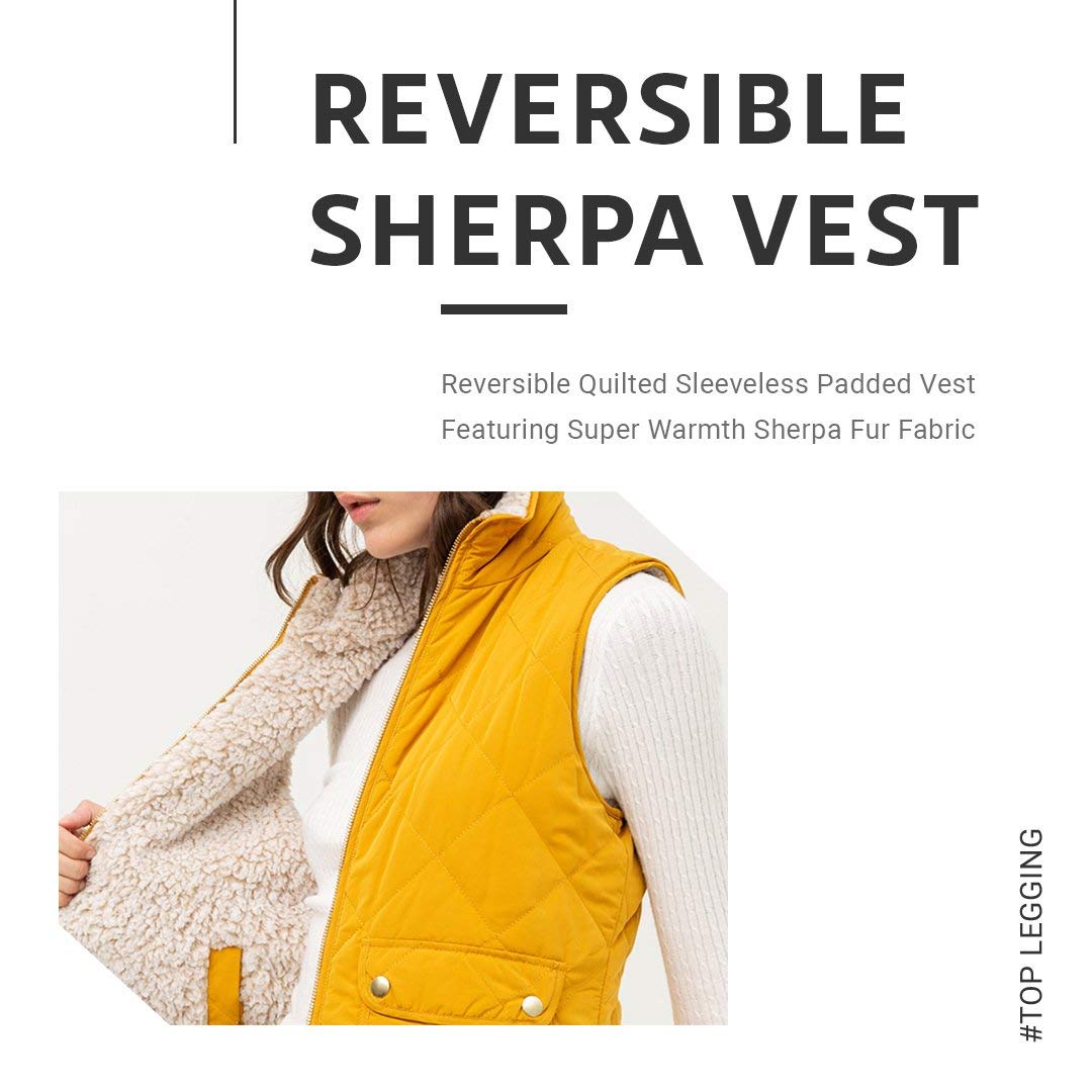 TOP LEGGING TL Women's Casual Sherpa Fur Vest - Winter Warm Fleece Collar Zip Up Jacket 001_Black L