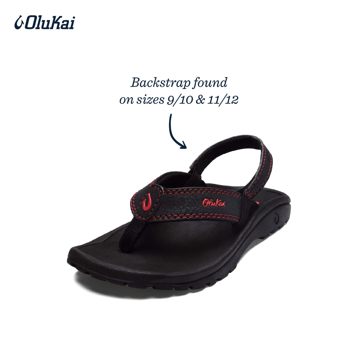 OLUKAI Ohana Boy's Beach Sandals, Quick-Dry Flip-Flop, Water Resistant & Lightweight, Extra Cushion & Comfort, Black/Sour Cherry, 9 10