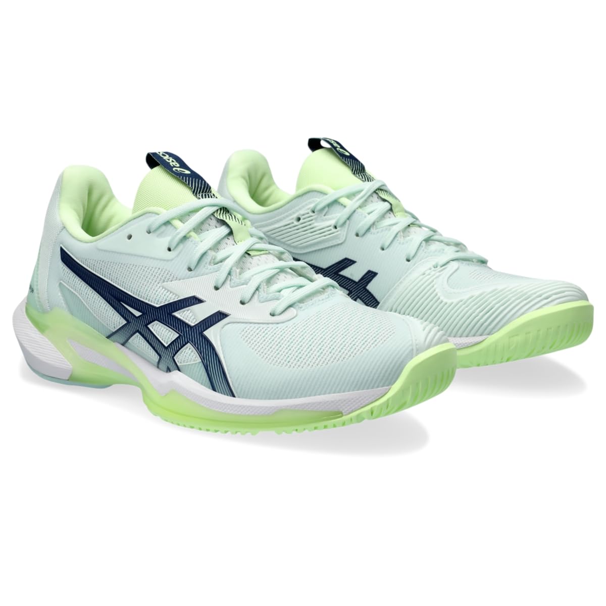 ASICS Women's Solution Speed FlyteFoam 3 Tennis Shoe, 8, Pale Mint/Blue Expanse