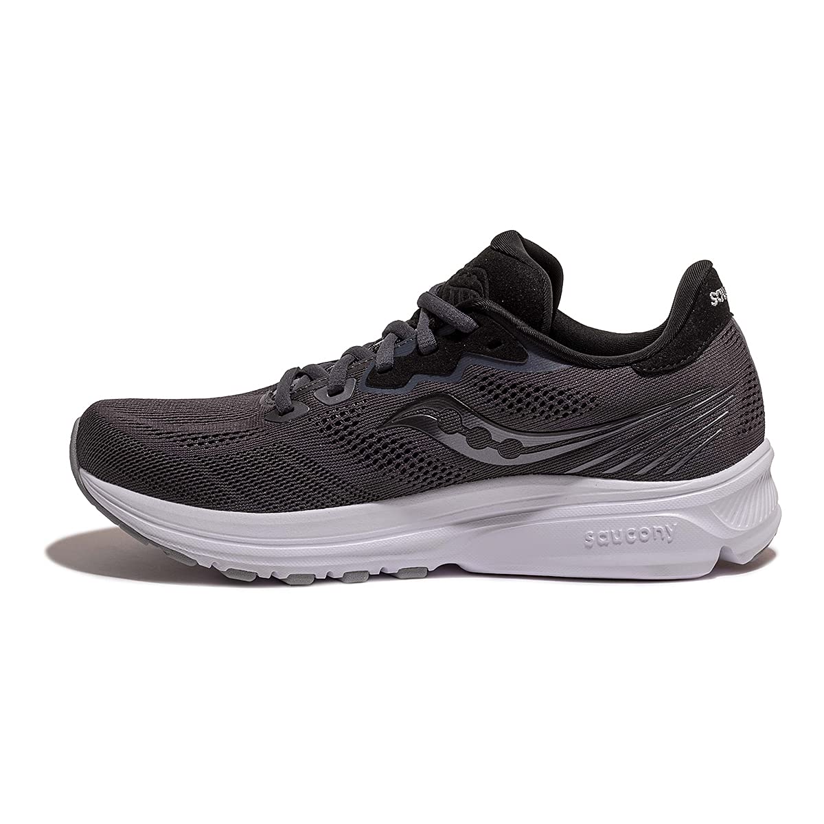 Saucony Women's Ride 14 Running Shoe, CHARCOAL/BLACK, 9.5 Wide