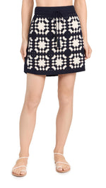 FRAME Women's Crochet Tassel Skirt, Navy Multi, S