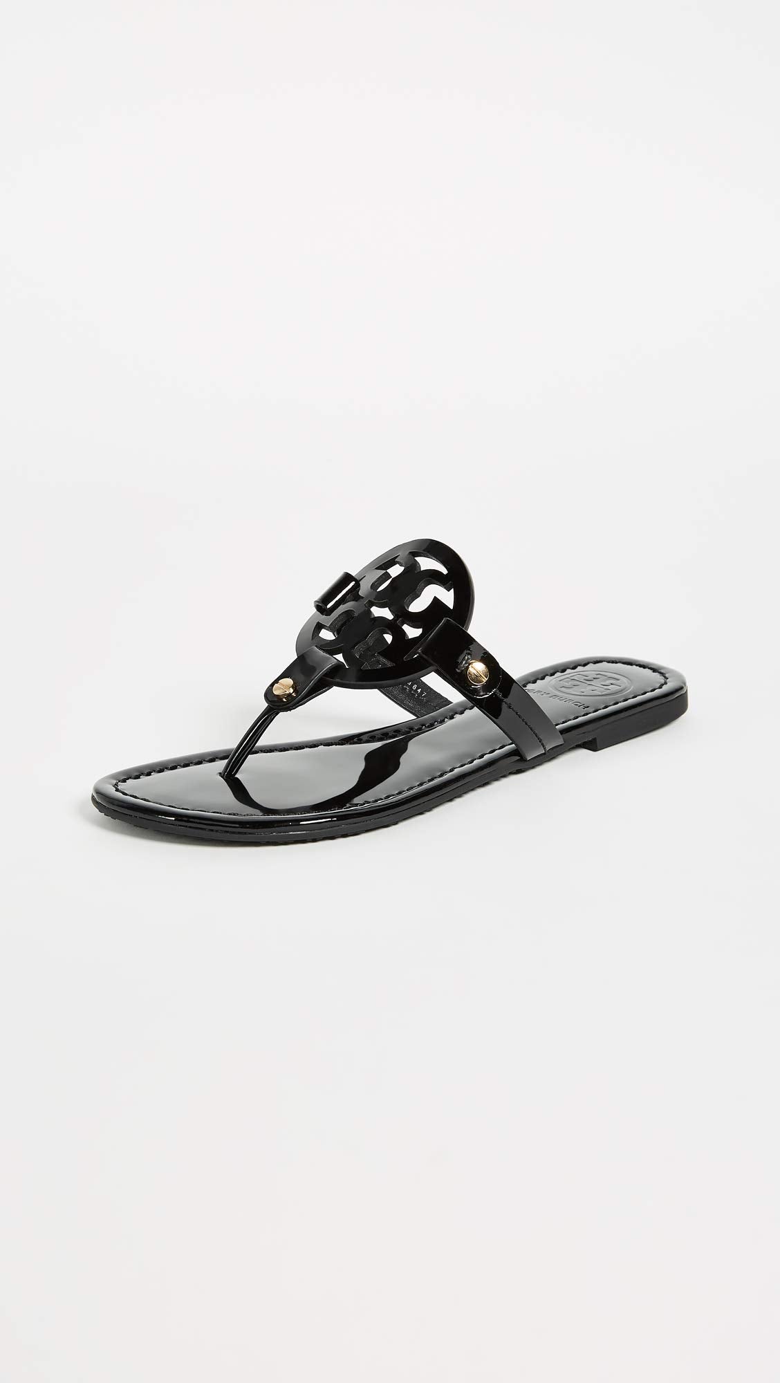 Tory Burch Women's Miller Patent Thong Sandal, Black, 10.5 Medium US