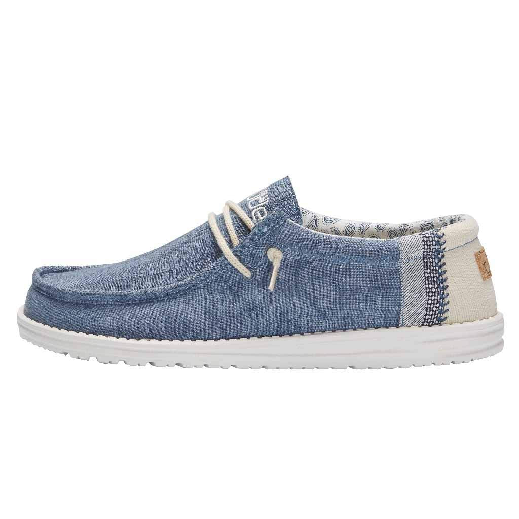 Hey Dude Men's Wally Linen Natural Blue Size 8 | Men’s Shoes | Men's Lace Up Loafers | Comfortable & Light-Weight