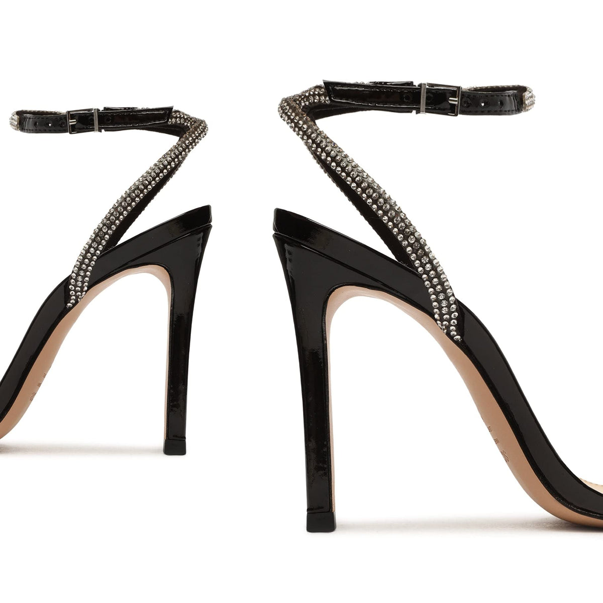 SCHUTZ Womens Altina Glam Buckle Leather Heels Black 6 Medium (B,M)