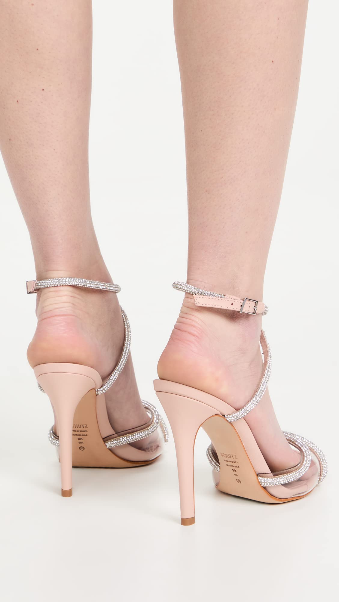 SCHUTZ Women's Louise Sandals, Cristal/Transparente/Rose, Rose Gold, Tan, Clear, 5 Medium US