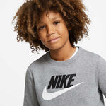 Nike Boy's Sportswear Club + HBR Crew 2 Tee (Little Kids/Big Kids) Carbon Heather LG (14-16 Big Kid)