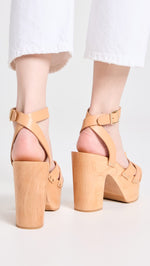 Loeffler Randall Women's Abbie Knot Clog Sandals with Ankle Strap, Honey, Tan, 12 Medium US