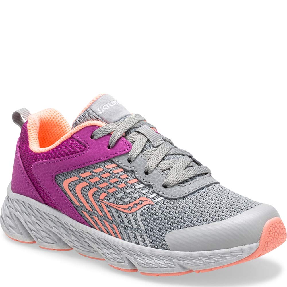 Saucony Girl's Wind Sneaker, Purple/Grey, 1 M US Big Kid
