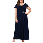 Alex Evenings Women's Long Cowl Neck Mother of The Bride Dress, Wedding Guest Gown Size, Navy Plus, 14 Plus