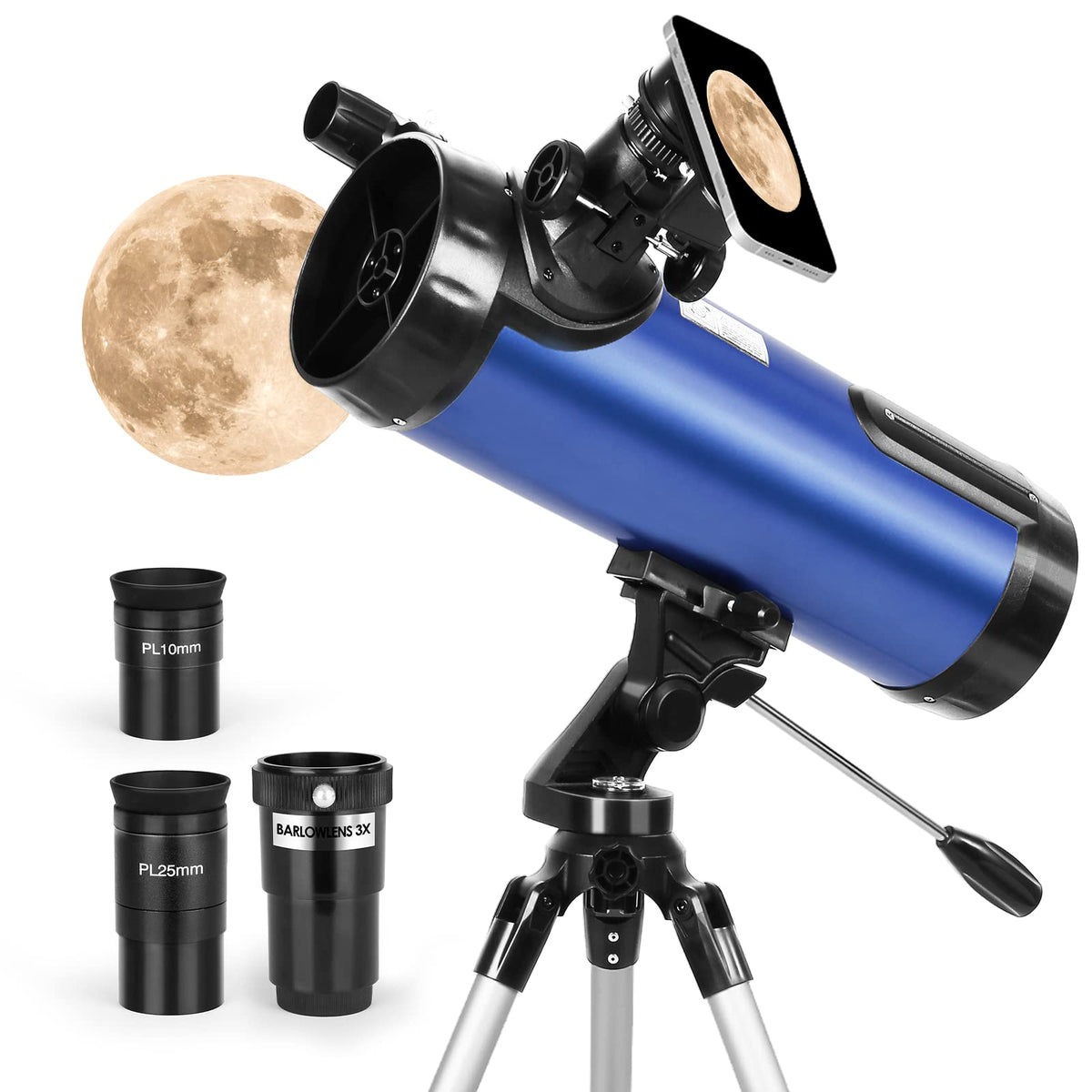 Telescope for Beginners, 114mm Aperture 500mm AZ Mount Astronomical Reflector Telescope Adjustable (29.9-46.6in) Portable Travel Telescopes with Phone Adapter