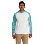 Simms Challenger Solar Hoody for Men - UPF 30+ Long Sleeve Fishing Sun Shirt with Hood, Breathable & Moisture-Wicking Fabric, (Sea Breeze Daze/White, Large)
