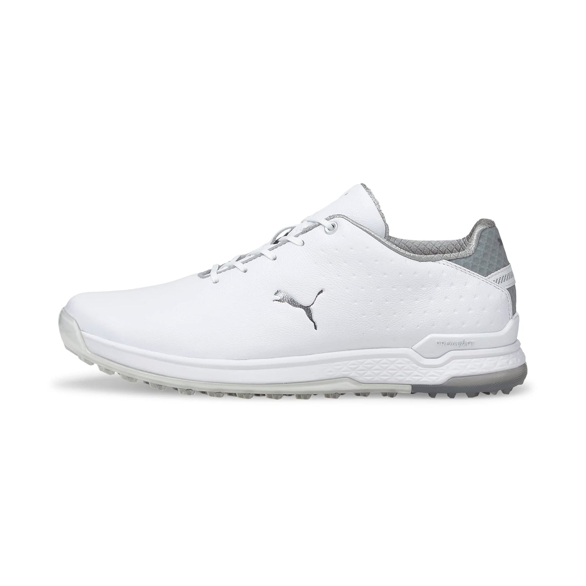 Puma Golf Men's PROADAPT ALPHACAT Leather Golf Shoe, Puma White-Puma Silver, 12.5