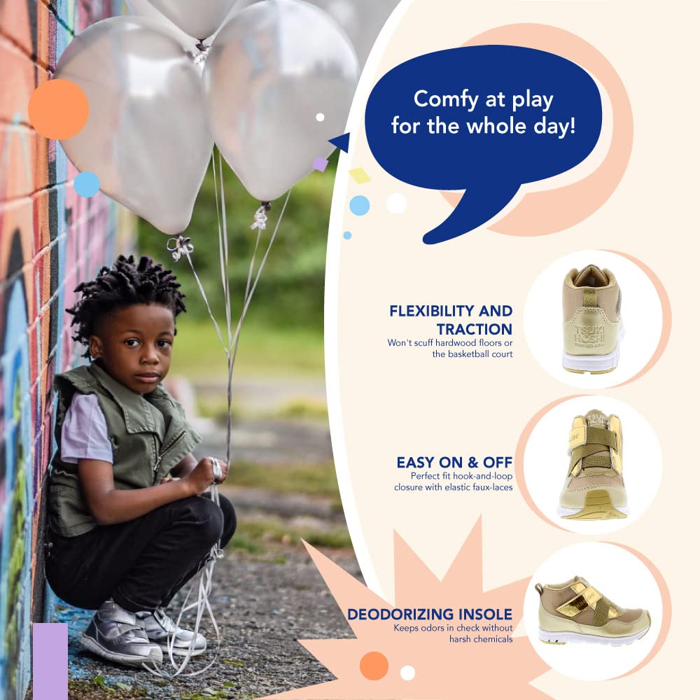 TSUKIHOSHI TOKYO Kids Shoes - Strap-Closure Machine-Washable Kids and Toddler Shoes with Wide Toe Box & Slip-Resistant, Non-Marking Outsoles, Gold/Honey - 8 Toddler(1-4 years)