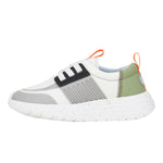 HEYDUDE Men's Kid Sirocco Play Colorblock (Little Kid/Big Kid), White/Grey/Olive, 2 Medium