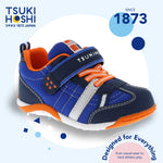 TSUKIHOSHI 1521 KAZ Strap-Closure Machine-Washable Child Sneaker Shoe with Wide Toe Box and Slip-Resistant, Non-Marking Outsole - For Toddlers and Little Kids, Ages 1-8 10.5 Little Kid Navy/Tangerine