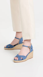 Stuart Weitzman Women's Mirela Espadrille Wedges, Washed/Natural, Blue, 6 Medium US