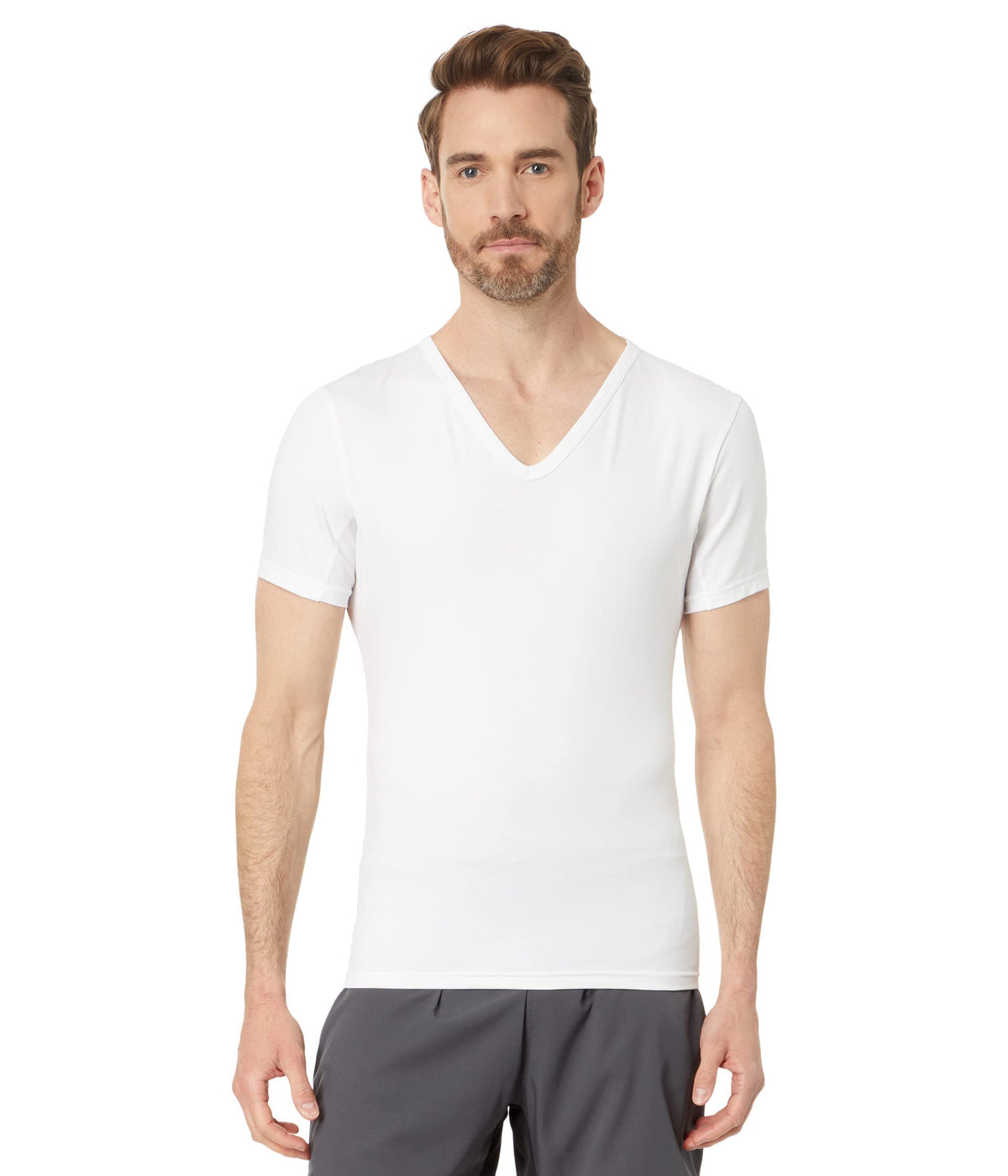 SPANX for Men Cotton Spandex V-Neck T-Shirt for Men - Cotton-Elastane Blend Fabrication - Opaque Construction Bright White 2XL One Size