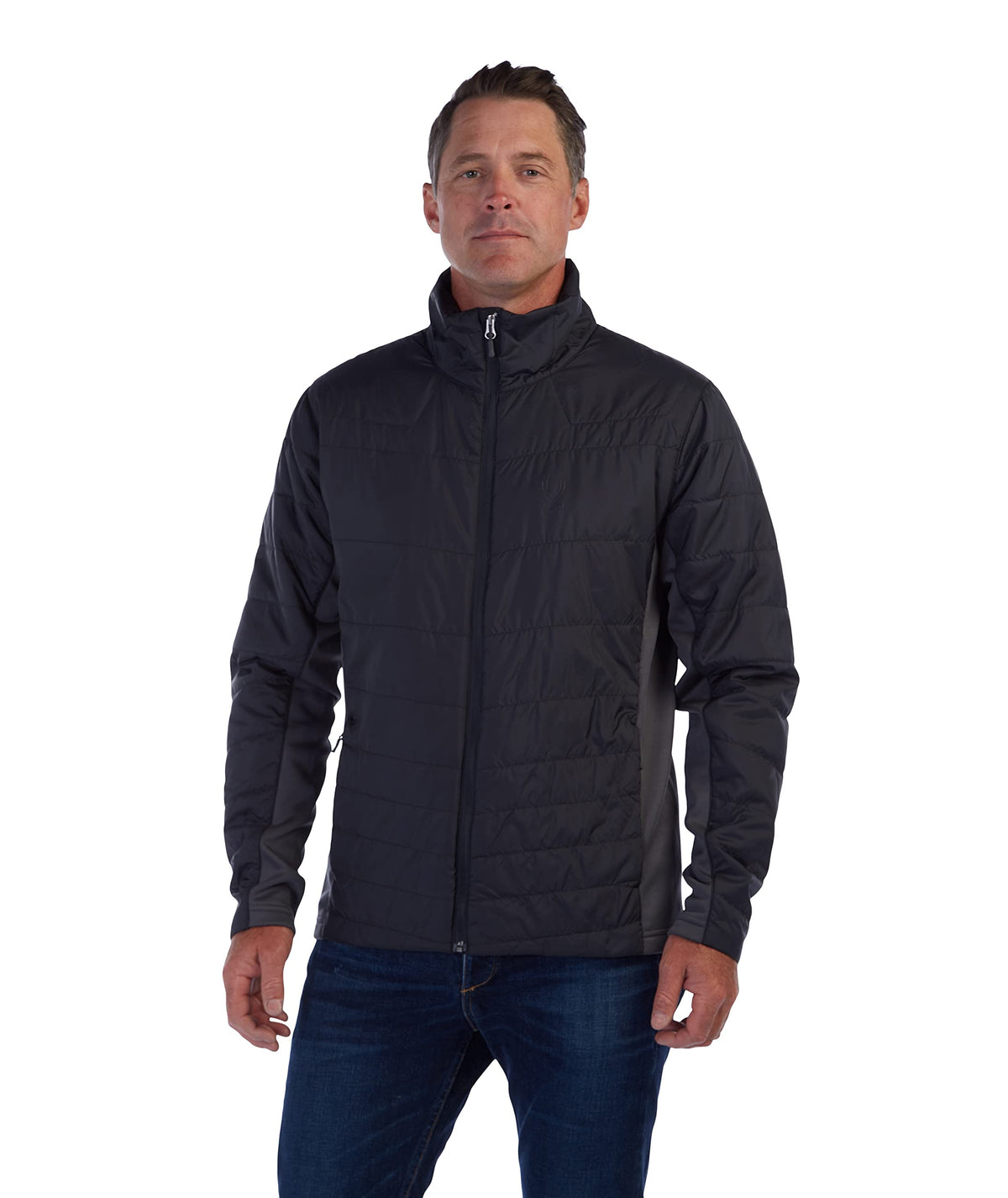 Spyder Men's Peak Zip Insulated Mid Layer Puff Ski Jacket, Black, Medium