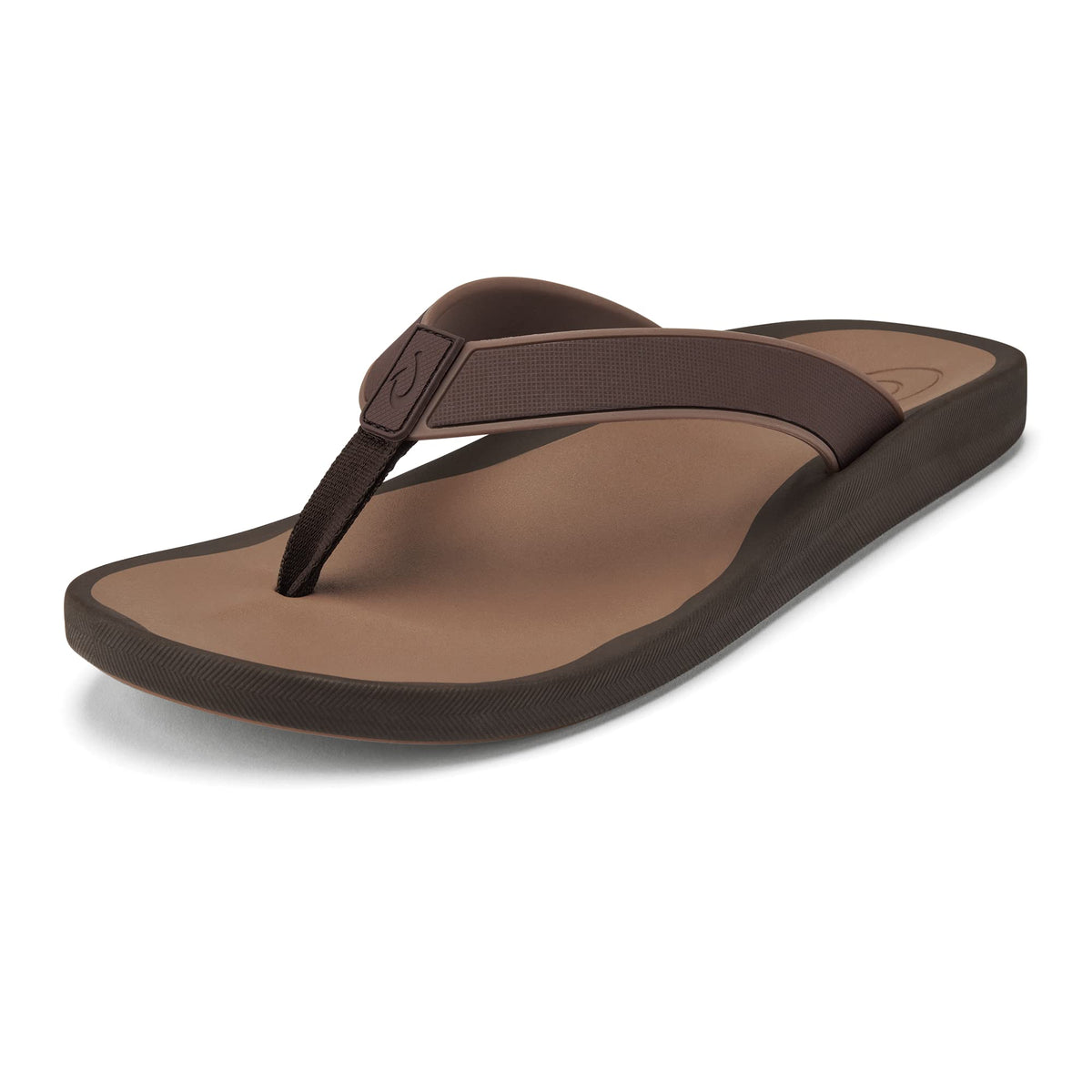 OLUKAI Koko'o Men's Beach Sandals, Quick-Dry Flip-Flop Slides, Water Resistant & Lightweight, Compression Molded Footbed & Ultra-Soft Comfort Fit, Dark Wood/Ray, 14