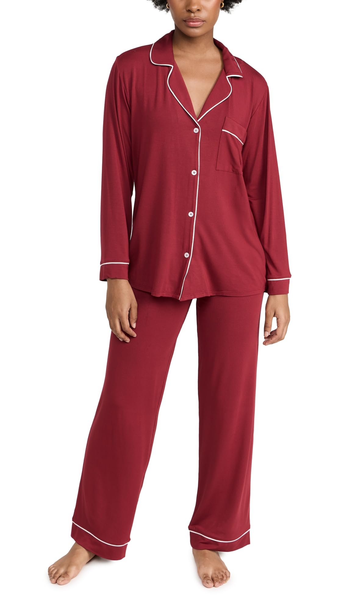 Eberjey Gisele Classic Women's Pajama Set | Long Sleeve Button Down Shirt with Front Pocket, Shorts with Elastic Waist | Super Soft Lightweight Breathable Modal Jersey Fabric Sleepwear