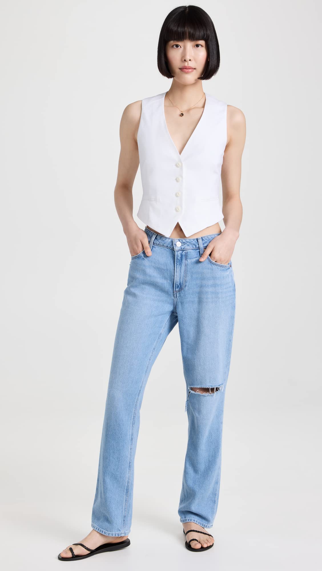 PAIGE Women's Chamomile Destructed Jeans, Chamomile Destructed, Blue, 27