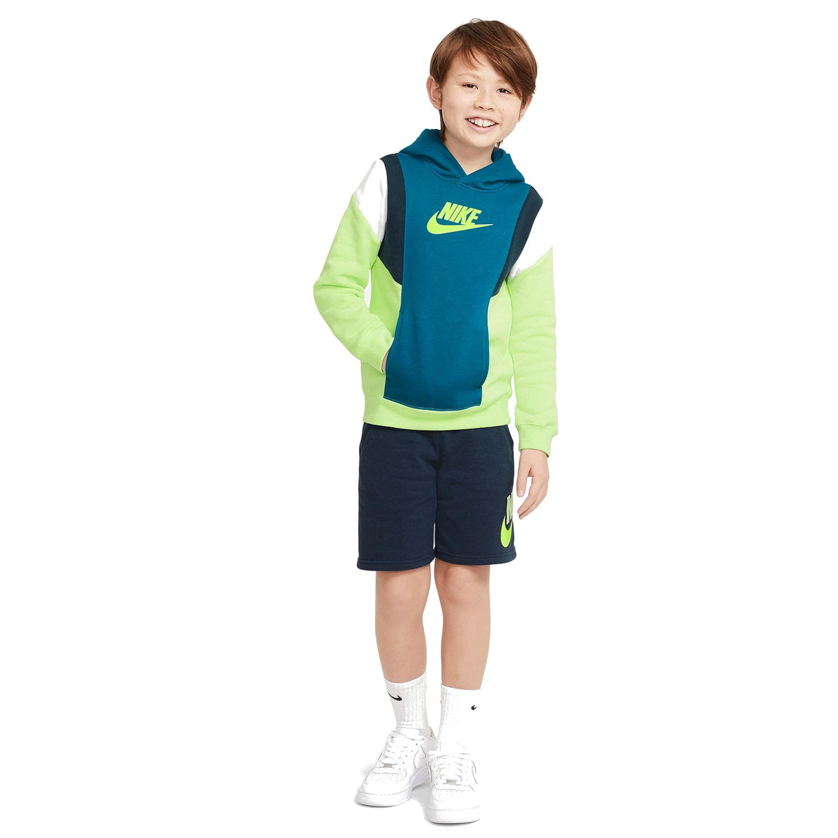 Nike Big Kids' Boys' Sportswear Pullover Hoodie (Large, Green Abyss/Light Liquid Lime/Volt)