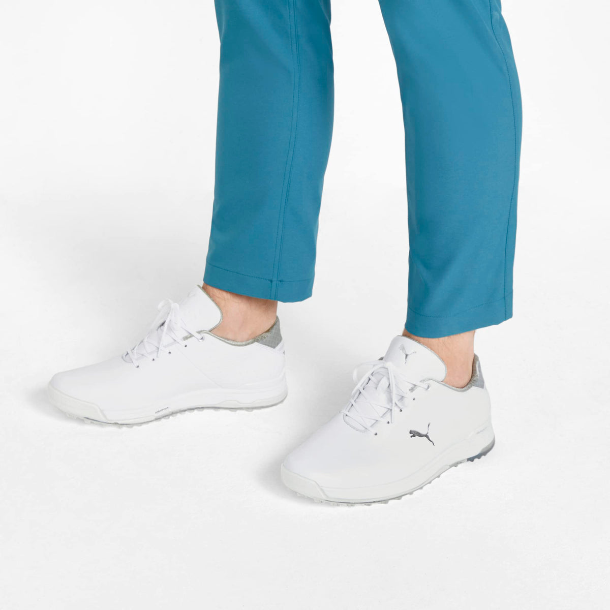 Puma Golf Men's PROADAPT ALPHACAT Leather Golf Shoe, Puma White-Puma Silver, 12.5