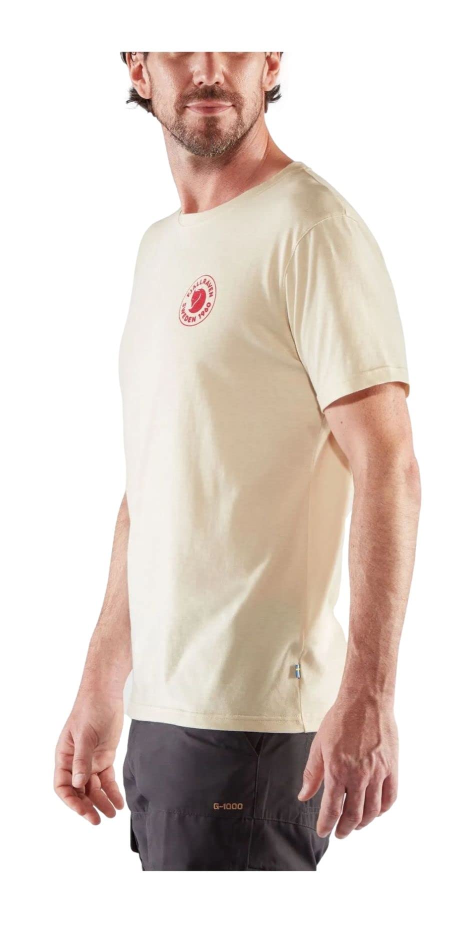 Fjällräven 1960 Logo T-Shirts for Men Offers Crew Neckline, Soft Cotton Construction, and Screen Print Graphic at Front Chalk White MD One Size