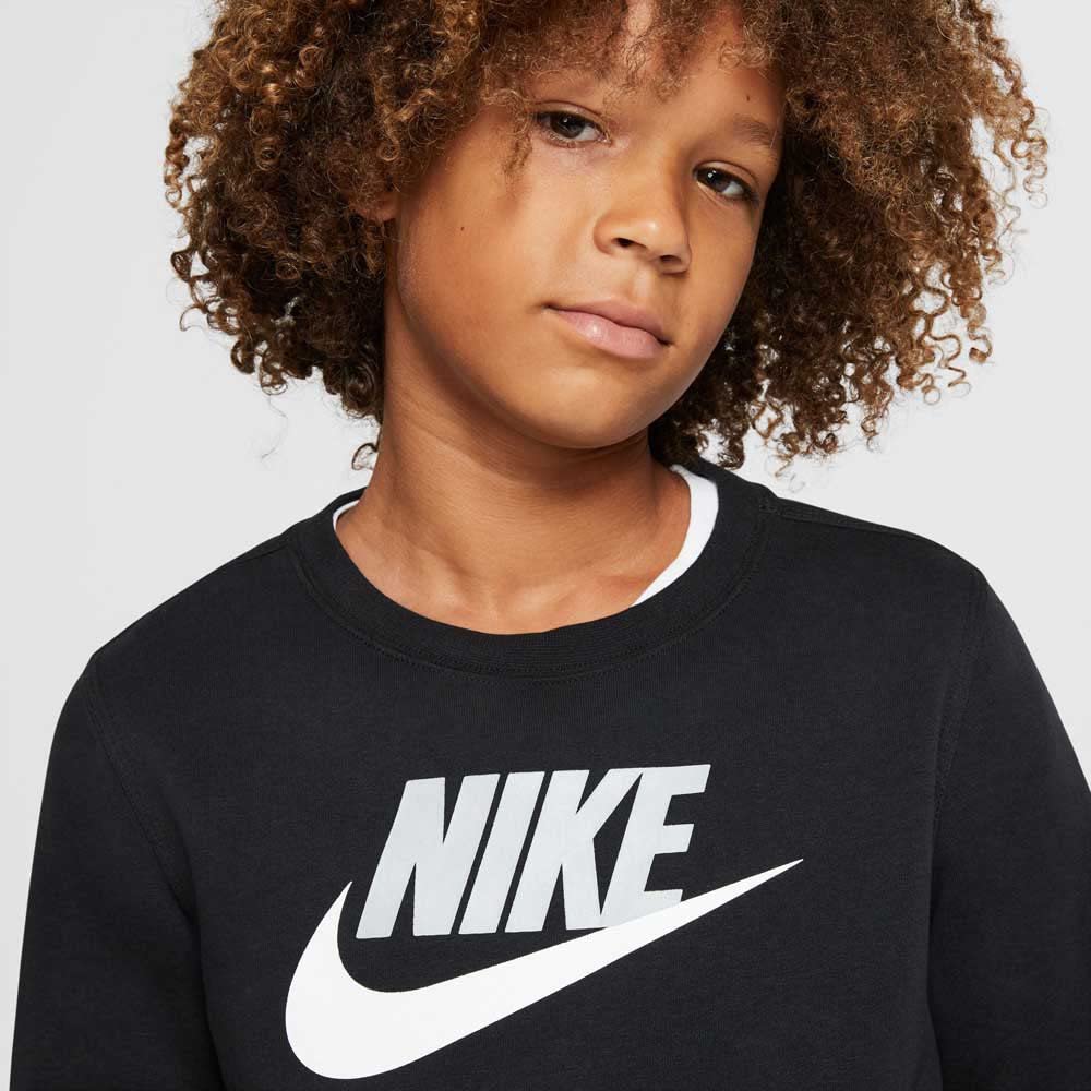 Nike Boy's Sportswear Club + HBR Crew 2 Tee (Little Kids/Big Kids) Black LG (14-16 Big Kids)