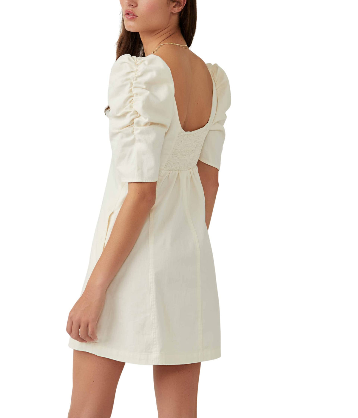 Free People Cheyenne Denim Mini Dress Ivory XS (Women's 0-2)