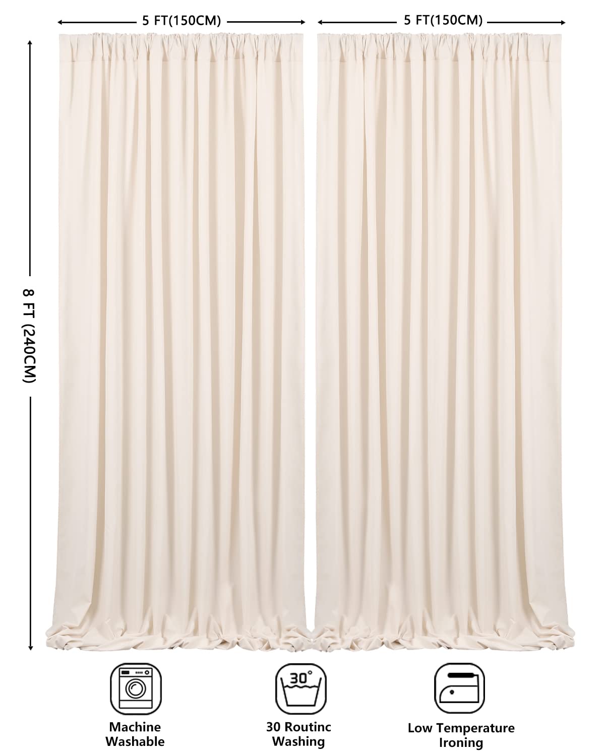 10ftx8ft Backdrop Curtains Polyester Backdrop Curtain Ivory Backdrop Drapes for Cloth Ceremony Fall Wedding Backdrop Fabric 2 Packs 5ftx8ft Christmas Decoration