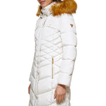 GUESS Women's Midweight Puffer Jacket, Faux Fur Hooded MIK, Large