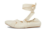 Free People Cece Wrap Flat Ballet Shoes for Women - Leather Upper - Elastic Back Opening - Self-tie Closure Antique Ivory EU 37.5 (US Women's 7.5) M