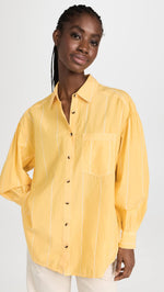 Free People Women's Happy Hour Stripe Top, Yellow Combo, L