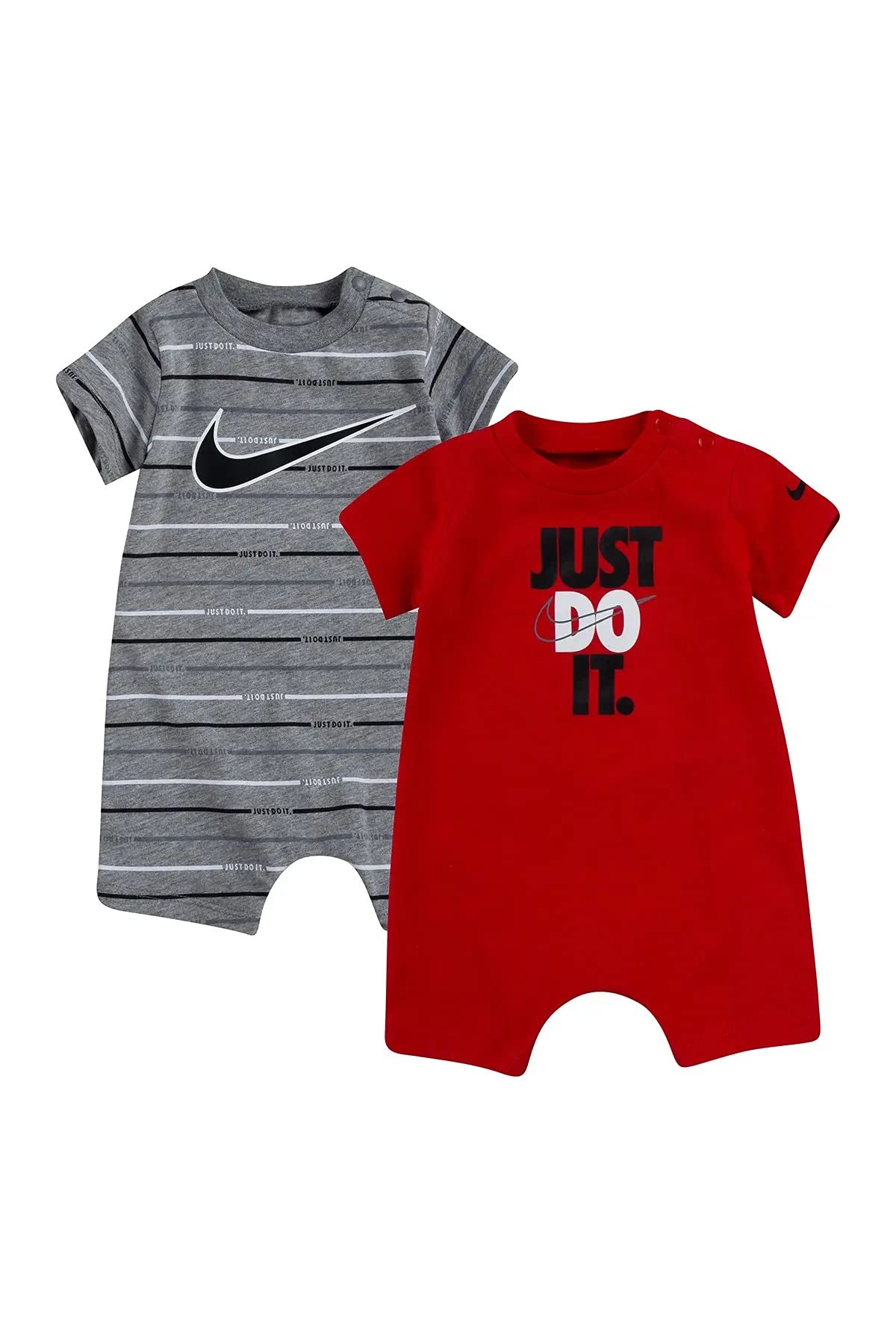 Nike Baby Boy Just Do It Romper 2 Piece Set (Carbon Heather(56H942-GEH)/Red, 0-3 Months, 0_Month)