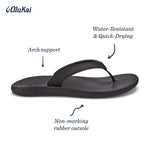 OLUKAI Kapehe Women's Beach Sandal, Quick-Dry Flip-Flop Slides, Water Resistant & Modern Low Profile Design, All-Day Comfort Fit & Wet Grip Soles, Black/Black, 5