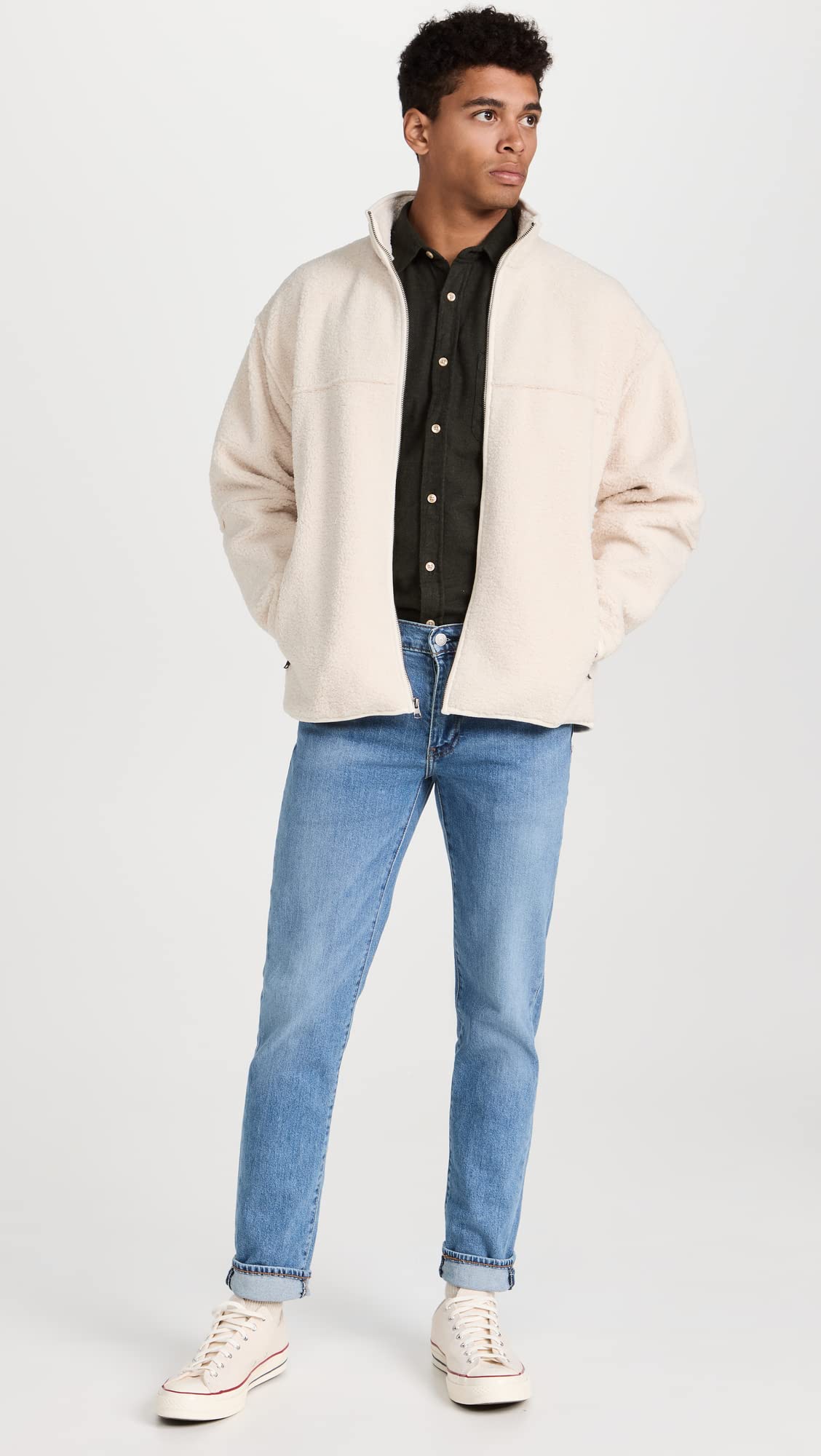 Vince Men's Sherpa JKT, Bone, Off White, XXL