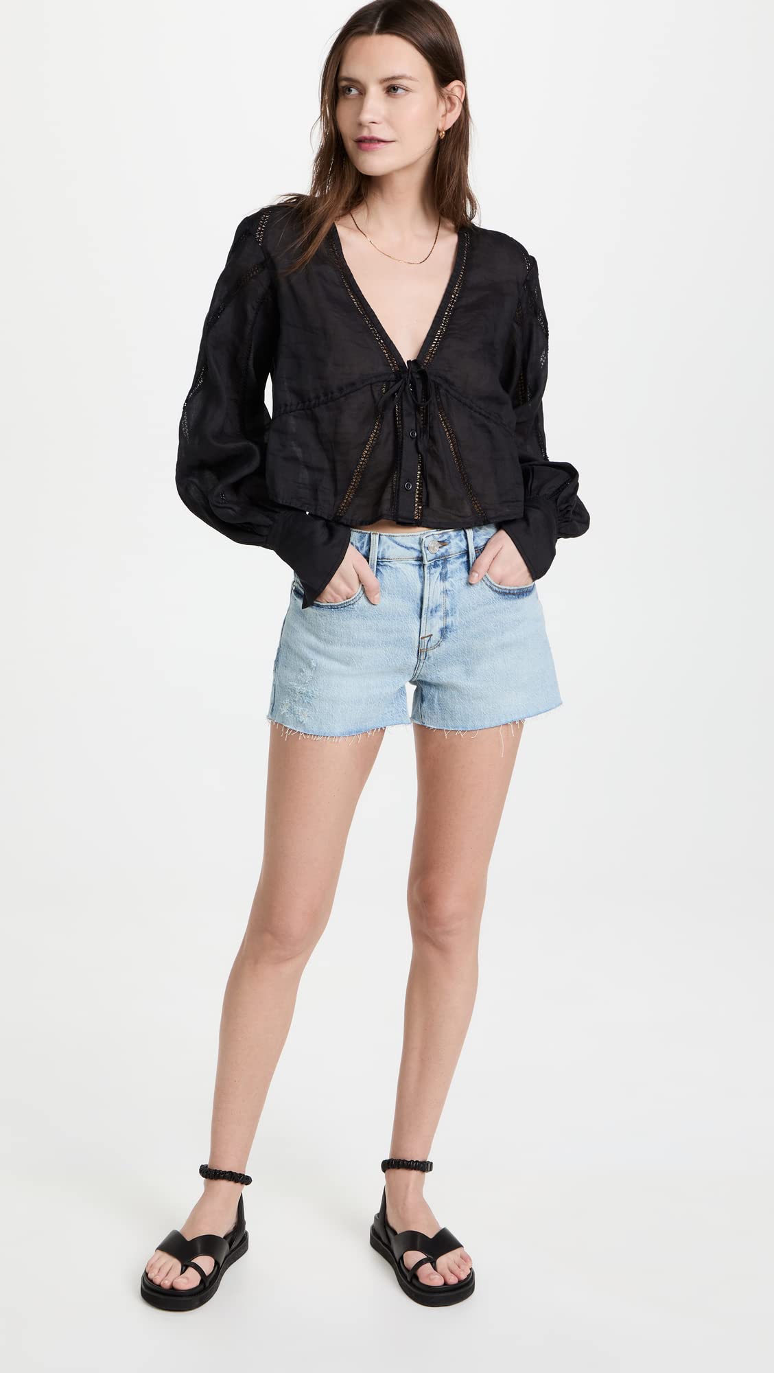 FRAME Women's Le Grand Garcon Shorts, Hideaway, Blue, 27