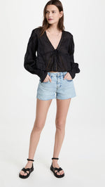 FRAME Women's Le Grand Garcon Shorts, Hideaway, Blue, 27